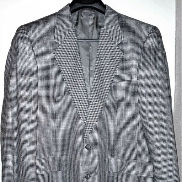Hart Schaffner & Marx Silfino Pure Silk Jacket 41L Gray Houndstooth Glen Plaid